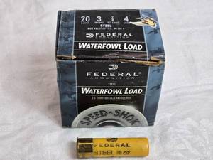lot 6 image: Federal Waterfowl Load 20 Gauge 3 Inch Steel 4 Shot - 25 Count