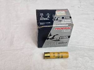 lot 10 image: Box of Federal Classic Magnum 20 Gauge 3-Inch 2 Shot Shotgun Shells