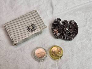 lot 30 image: Avon Majestic Eagle Belt Buckle and Ducks Unlimited Sponsor Coins