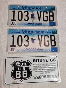 lot 33 image: 2 License Plates and Route 66 Plate Cover