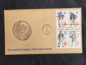 lot 50 image: 1975 American Revolution Bicentennial First Day Cover with Paul Revere Medal