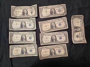 lot 59 image: Lot of 9 Series 1957 US Silver Certificates - $1 Bills