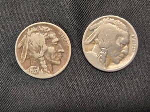 lot 64 image: Lot of 2 Vintage Buffalo Nickels (1937 & )
