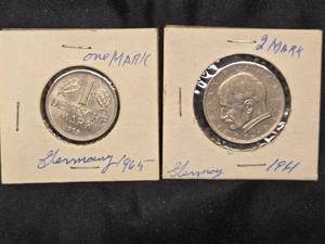 lot 76 image: Lot of 2 German Deutsche Marks 1 Mark and 2 Mark Coins