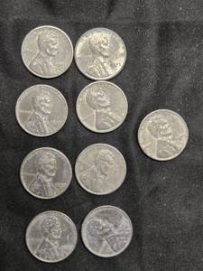 lot 78 image: Lot of 9 Vintage Steel Lincoln Wheat Cents from 1943