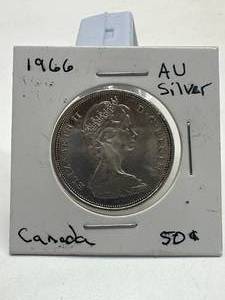 lot 13 image: 1966 Silver Canadian Half Dollar AU