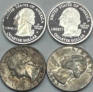 lot 14 image: 2 Silver Proof & 2 Pre 1965 Washington Quarters