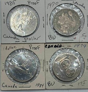 lot 19 image: 4 Uncirculated Proof Canadian Dollars BU
