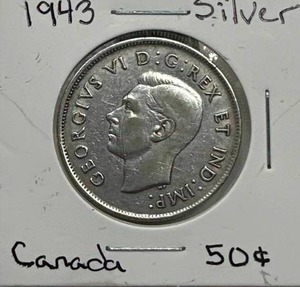 lot 25 image: 1943 Silver Canadian Half Dollar