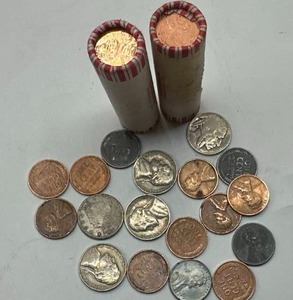 lot 29 image: Large Mix of Coin (unopened rolls, wheats, older nickels, 18 coins  2 rolls total)
