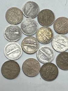 lot 31 image: Lot of 15 Silver Dimes (Roosevelts & Mercurys)
