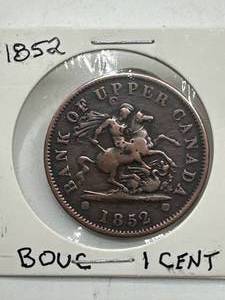 lot 33 image: 1852 Upper Canada 1 Cent Bank Token (rare)