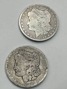 lot 34 image: Lot of 2 Morgan Silver Dollars 1885-O & 1889