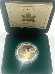 lot 39 image: 2002 Sterling Silver Proof Canadian Gold Tulip 50 Cent Piece