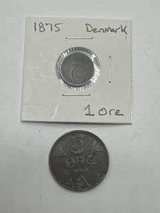 lot 43 image: 1875 Denmark 1 Ore & 1919-S Ore