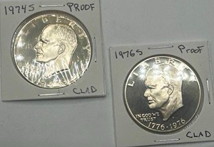 lot 46 image: Lot of 2 Flawless Clad Proof Ike Dollars