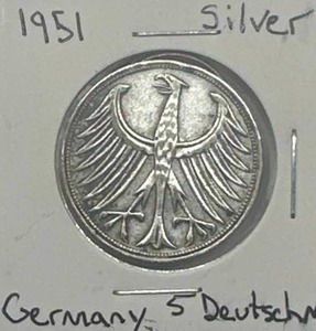lot 47 image: 1951 Silver German 5 Deutschmark
