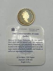 lot 58 image: 1992 Sterling Silver Proof Canadian Toned Quarter (stunning)