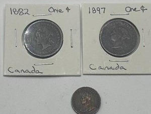 lot 63 image: Lot of 3 Canadian Pennies (1882, 1897, 1933)