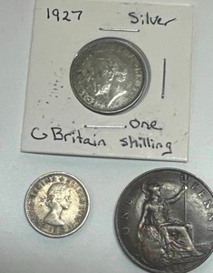 lot 78 image: AU British 1917 Penny & 2 Silver Coins