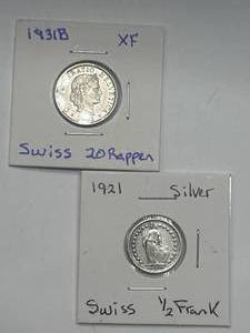 lot 79 image: Lot of 2 Pre WWII Swiss Coins