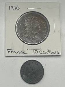 lot 83 image: 1944 10 Reichspfennig & 1916 AU French 10 Centimes