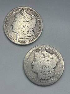 lot 84 image: Lot of 2 Morgan Silver Dollar Bullion Grade (1878-S, 1887)