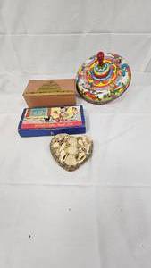 Vintage Metal Top, Pinnochio Pencil Box, Trinket Boxes