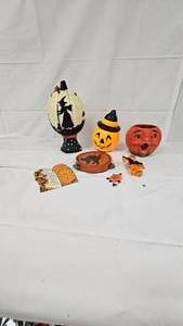 Halloween Lot, Paper Mache Pumpkin, Candles
