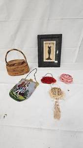 Beaded Purse, Shadow Box, Basket, Rose Hair Clip