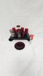 Vintage Retro Tray and Red Glassware
