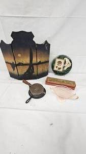 Pink Depression, Table Top Divider, Stove Jr Cast Iron, Wood box
