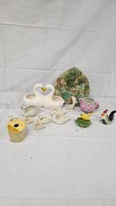 Vintage BIrd Figurines and Bavarian DIsh