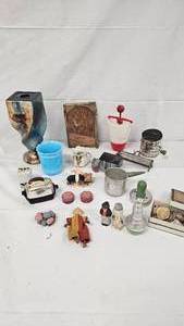 Miniature Bagatelle, German Clown Doll, Sifter, Donut Maker, Toaster Salt and Pepper
