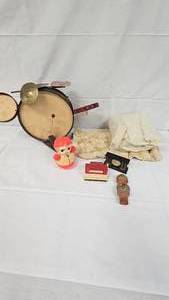 Vintage Toys, Rubber Doll, Mini Drum Set, Roly Poly Type