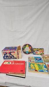 Vintage Game Lot, Tiddledy Winks, Chinese Checkers, Puzzles, Lite Brite Box