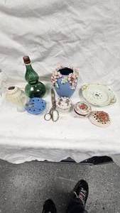 Flower Frog, Vase and assorted Glassware
