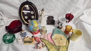 Cast Door Knocker, handmade potholder, coin bank, and others