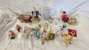 Occupied Japan Tin Toy, Vintage Miniature Santas and small ornaments