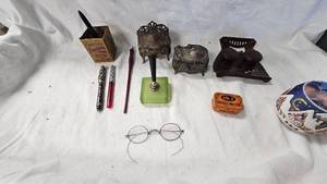 Vintage Ink Wells and PensBen Franklin Style Glasses