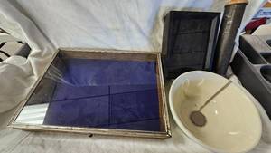 Vintage Cookie Press, Ike Necklace, Display Case, Bowl