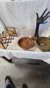 Wood Bowls, Ring Holder, ServingTrivet Expandable, Large Clear Pedestal Bowl
