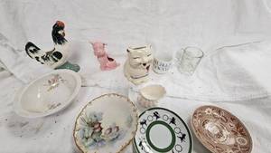Vintage Animal Planter and assorted plates and kids themed dishes