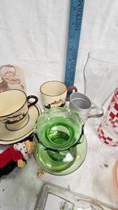 Pewter Wolf StirrupJigger cup, assorted glasses and dishes