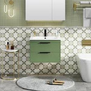 24 in. W x 18.1 in. D x 18.1 in. H Single Sink Bath Vanity in Green with White Ceramic Top and Drain Faucet Set  Customer Returns See Pictures