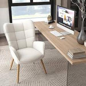 Homy Casa KAN Modern Wingback Office Task Chair with Tufted Back, Soft Beige Fabric Seat, and Wood Legs   Customer Returns See Pictures