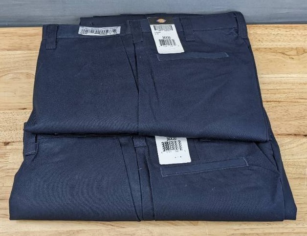 lot 24A image: 2 New Pairs of Dickies Mens 7.75 oz. Premium Industrial Cargo Pant - Navy Blue - Mens Size 30L 36W N