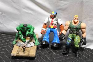 lot 50 image: Set of 3 Action Figures Hulk, Commando, and Pilot Figures