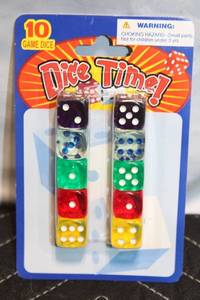lot 56 image: Dice Time Set of 10 Game Dice in Assorted Colors
