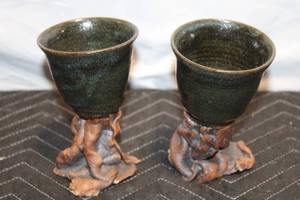 lot 167 image: Pair of Handcrafted Ceramic Goblets with Artistic Bases